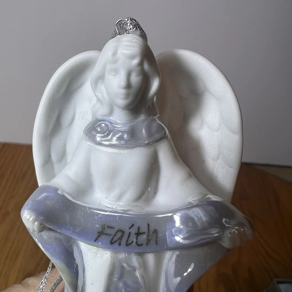 Set of 6 Porcelain Angel Christmas Ornaments Hope Faith Love Joy Peace Blessing2